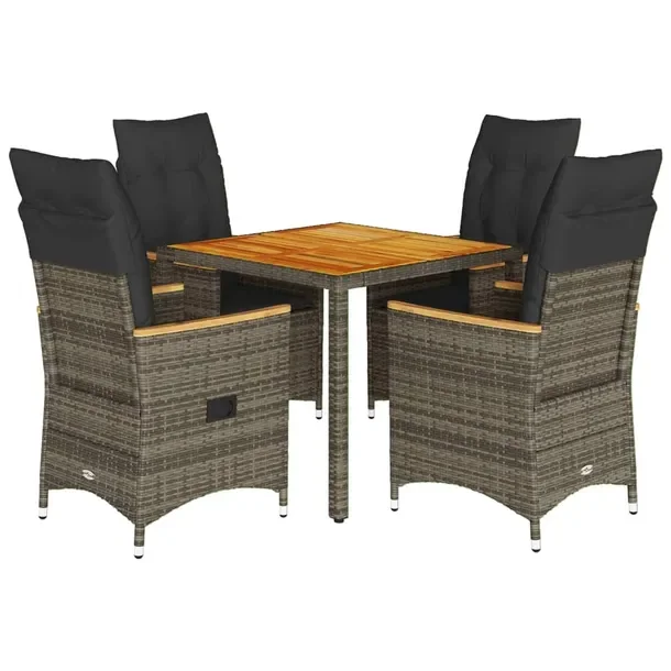Zestaw mebli ogrodowych szary rattan PE, stół 90x90x75 cm, fotele 56x59x9