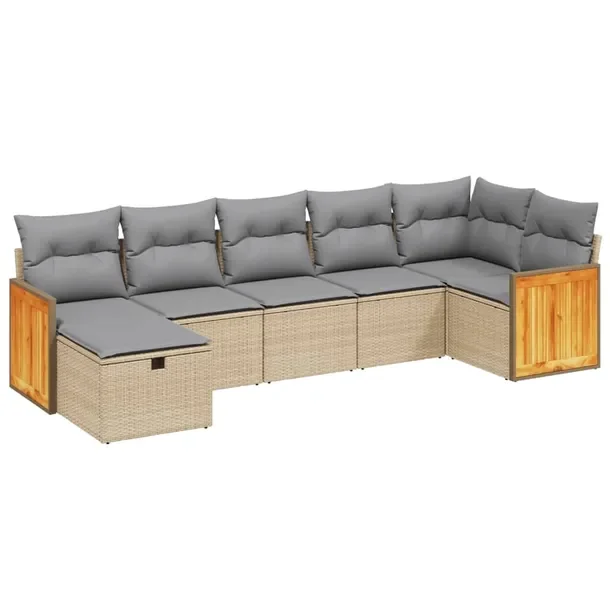 Zestaw mebli ogrodowych, rattan PE, beżowy, 62x62x69 cm, jasnoszary podusz