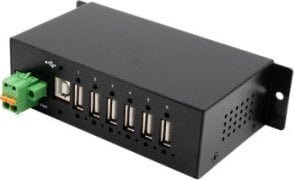 Exsys EXSYS EX-1596HMVS 6-portowy metalowy koncentrator USB 2.0 z zabezpieczeniem przepięciowym ESD 15KV szyna DIN