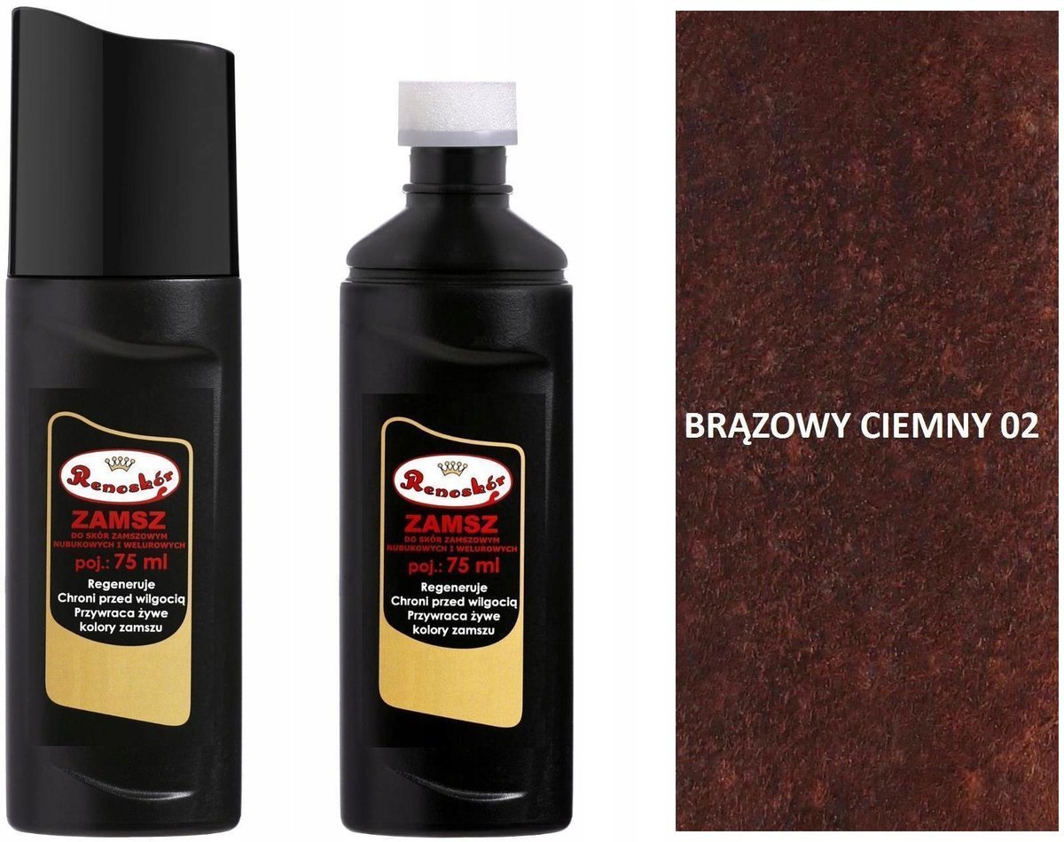 BRĄZ CIEMNY 02 RENOWATOR KOLORU SKÓRY ZAMSZU NUBUKU PŁYN RENOSKÓR PASTA EKO