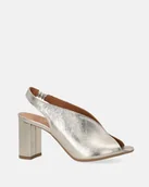 Sandały damskie - Sandały damskie na słupku z metalizowanej skóry - Venezia - miniaturka - grafika 1