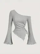 Bluzki damskie - Damska bluzka z odkrytymi ramionami - Szary XS - miniaturka - grafika 1