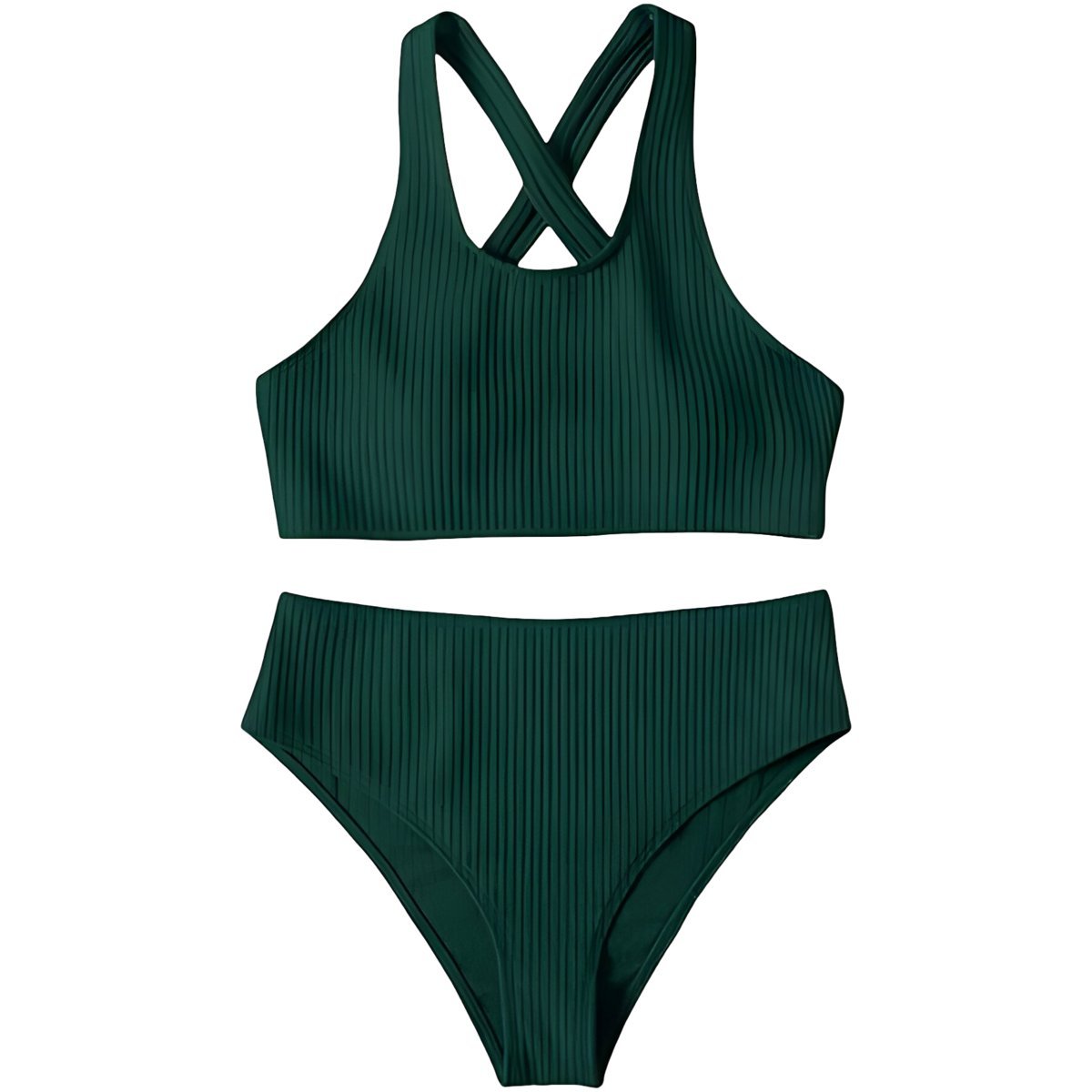 Damski Strój Kąpielowy Bikini Dwuczęściowy Wysoki Stan Zielony L