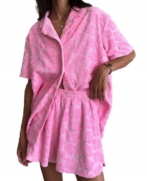 Pink Flower Set Dwuczęściowy Komplet W Kwiaty Modny Różowy Zestaw Na Lato S