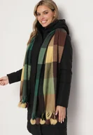 Apaszki i szaliki damskie - Zielony Prostokątny Szalik z Kolorowymi Pomponami Komo - miniaturka - grafika 1