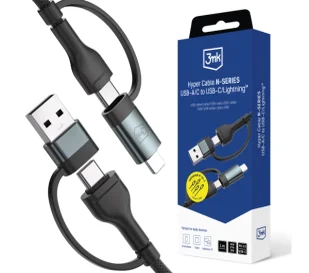 3mk Hyper Cable N-SERIES 2w2 A/C do C /Lightning 1,2m 20V/3A 60W Czarny - Kable USB - miniaturka - grafika 1