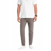 Spodnie męskie - Męskie spodnie chino o dopasowanym kroju ciemnobeżowe V5 OM-PACP-0151 XXL - miniaturka - grafika 1