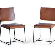 Krzesła - Zestaw 2 leżanek ze skóry brązowej i metalu - miniaturka - grafika 1