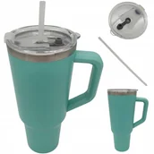 Kubki termiczne - KUBEK TERMICZNY ZE SŁOMKĄ I UCHWYTEM POJEMNY TERMOS DO KAWY HERBATY 1.1L - miniaturka - grafika 1