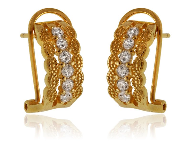 Kolczyki pozłacane półkoła z cyrkoniami k3342