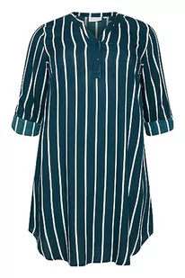 Kaffe Curve Plus Size Damska Koszula Sukienka Tunic Długie Rękawy Knee-Długość, Legion Blue/Chalk Stripe, 44/du?y rozmiar - Koszule damskie - miniaturka - grafika 1