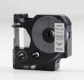 Papier do drukarek - Taśma zamiennik Dymo 18444, 12mm x 5, 5m czarny druk / biały podkład, vinyl - miniaturka - grafika 1