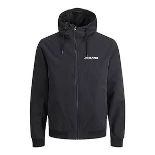JACK & JONES PLUS Męska kurtka bomberka JJERUSH Hood Bomber NOOS PLS, czarna/szczegóły: SOLID, 6XL, czarny/szczegół: solidny. - Kurtki męskie - miniaturka - grafika 1