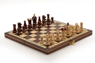 Szachy Królewskie intarsjowane druk mahoniowe/dąb-brzoza//producent - Gry planszowe - miniaturka - grafika 1