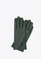 Rękawiczki - Damskie rękawiczki skórzane z dekoracyjnymi akcentami ciemnozielone - miniaturka - grafika 1