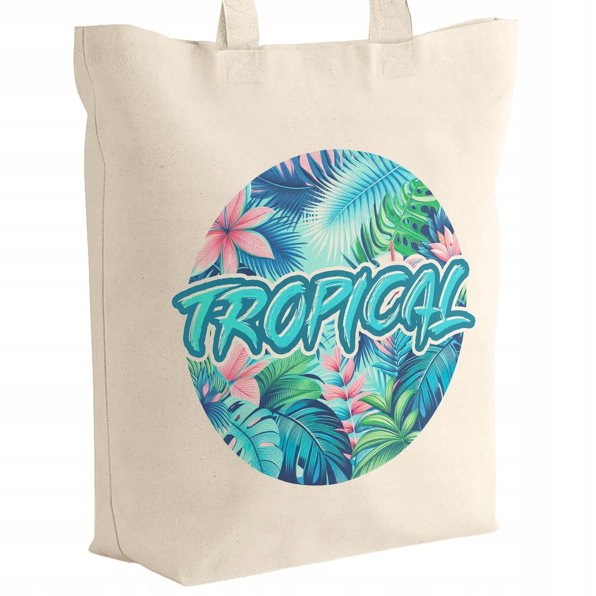 Torba bawełniana z dnem na zakupy TROPICAL Egzotyczny Motyw Palmy Kwiaty