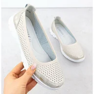 Baleriny - Skórzane baleriny ażurowe komfortowe beżowe Vinceza 95323 beżowy - miniaturka - grafika 1