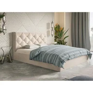 Łóżka - Łóżko tapicerowane SIM 4 z zagłówkiem, 140x200 cm, łóżko podwójne z podstawą łóżka i stelażem z listew wykonanych z drewna, tkanina welurowa, kolor: beżowy - miniaturka - grafika 1
