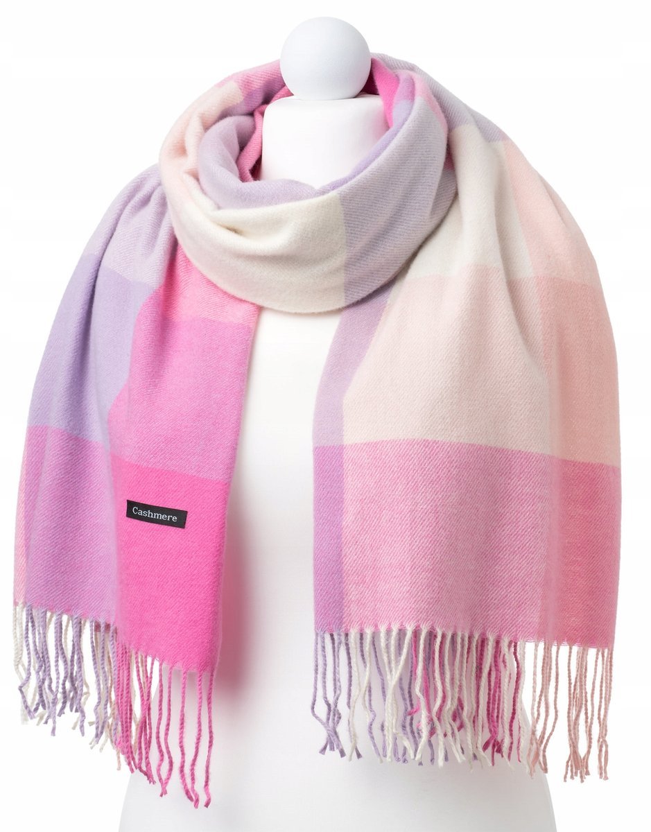 SZALIK Szal damski PIĘKNY DUŻY SZAL w krate z frędzlami na PREZENT wz12