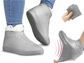 Kalosze damskie - SUPER KALOSZE OCHRANIACZE NA BUTY PRZECIW DESZCZOWE NAKŁADKA GUMIAKI SZARE - miniaturka - grafika 1
