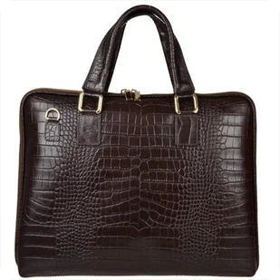 Skórzana aktówka damska wzór krokodylej skóry brąz czekolada - Torebki damskie - miniaturka - grafika 1