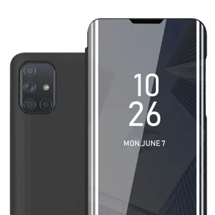 Etui Cadorabo kompatybilne z Samsung Galaxy A71 4G w kolorze TURMALINE BLACK - Lustrzane etui ochronne Clear View - Ultra Slim Case Etui z funkcją podstawki 360 stopni w stylu klapki książki - Etui i futerały do telefonów - miniaturka - grafika 1