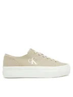 Trampki damskie - Calvin Klein Jeans Tenisówki Vulc Flatform Low Cv Mg YW0YW01763 Beżowy - miniaturka - grafika 1