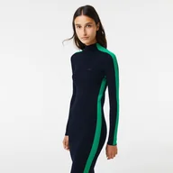 Sukienki - Lacoste damska bezszwowa sukienka dzianinowa z lampasami w kontrastowym kolorze - miniaturka - grafika 1