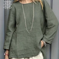 Koszule damskie - TEMU Lena Damska Koszula Casual Luźny Krój, Okrągły Dekolt, Długi Rękaw, Jednolity , Na Każdy Sezon - miniaturka - grafika 1