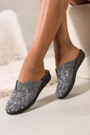 Kapcie damskie - Szare kapcie damskie Inblu obuwie domowe guma w cholewce wzór liści wkładka soft XU999950 - miniaturka - grafika 1