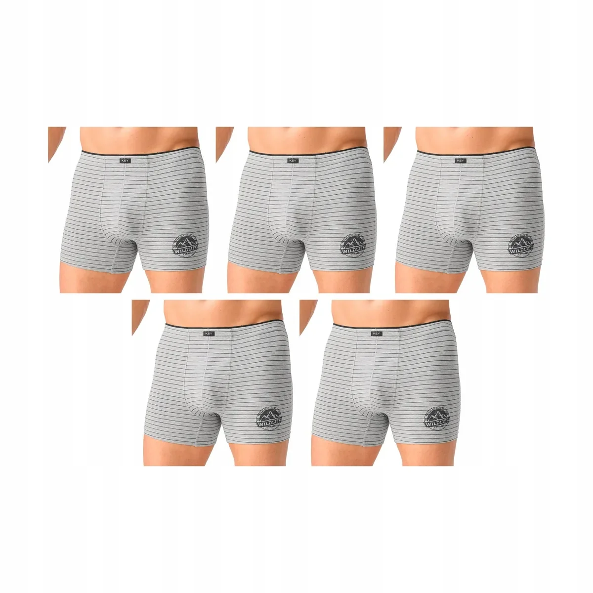 5-PAK Bokserki bawełniane KEY MXH 621 szare z gumą wszytą od wewnątrz L