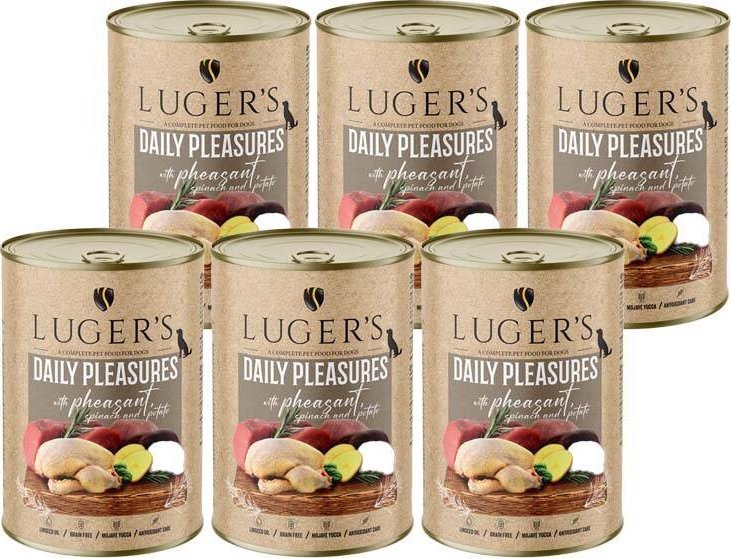 Karma mokra dla psa Luger's Daily Pleasures z bażantem, szpinakiem i ziemniakiem zestaw 6 x 400 g