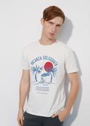 Koszulki męskie - Kremowy T-shirt męski z printem - miniaturka - grafika 1