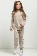 Spodnie i spodenki dla dziewczynek - Spodnie dresowe w typie jogger dla dziecka, MMD38, jasnobeżowe - miniaturka - grafika 1