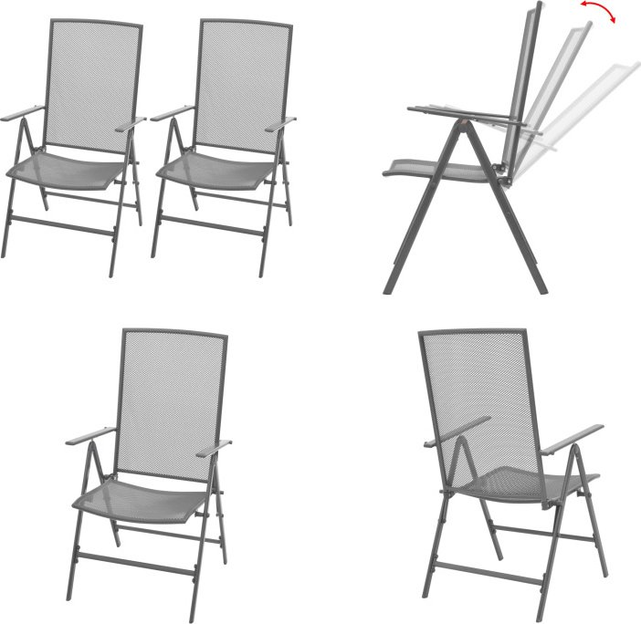 vidaXL Krzesła ogrodowe z możliwością sztaplowania 2 szt. stalowo-szare - Krzesło ogrodowe - Krzesła ogrodowe - Regulowane krzesło ogrodowe - Regulowane krzesła ogrodowe