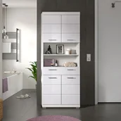 Szafki łazienkowe - Scout wysoka szafka łazienkowa 4 drzwi, 1 szuflada, 2 półki biały połysk, biały. - miniaturka - grafika 1