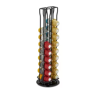 Relaxdays Uchwyt na kapsułki kompatybilny z Nespresso, 40 kapsułek, obrotowy stojak na kapsułki, metalowy, wys. x śr.: 37 x 11,5 cm, czarny - Akcesoria i części do ekspresów do kawy - miniaturka - grafika 1