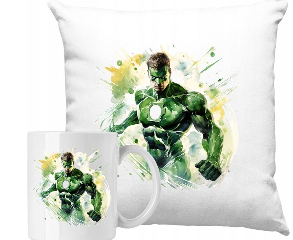 ZESTAW PODUSZKA + KUBEK Green Lanther Pomysł Na Prezent +IMIĘ #1