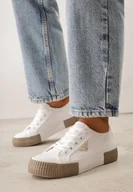 Trampki damskie - Biało-Beżowe Trampki VICES na Grubej Podeszwie z Tłoczeniami z Trójkątną Aplikacją Bolirea - miniaturka - grafika 1