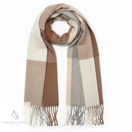 Apaszki i szaliki damskie - Szalik Damski kaszmirowy w kratkę brązowy beżowy kolorowy szal prezent - miniaturka - grafika 1
