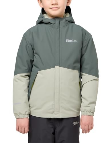 Jack Wolfskin - BLOCKY JACKET K, kurtka puchowa dla dzieci, unisex, liść zieleń/miętowa,