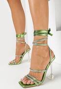 Sandały damskie - Zielone Sandały na Transparentnej Szpilce z Paskami w Cyrkonie Bouville - miniaturka - grafika 1