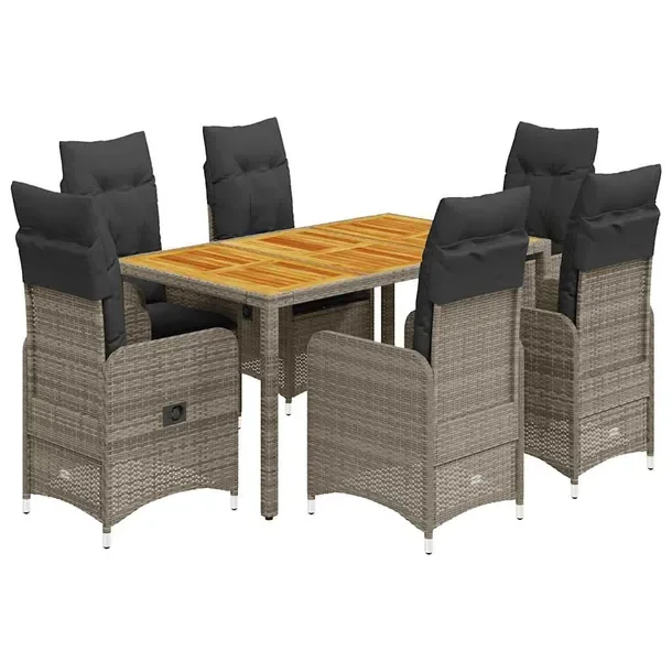 Zestaw bistro ogrodowy szary z 6 fotelami i stołem 150 x 90 x 75 cm