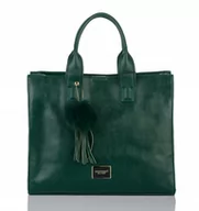 Torebki damskie - KLASYCZNA TORBA Z POMPONEM MONNARI MIEJSKA SHOPPER POJEMNA Zielona - miniaturka - grafika 1