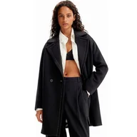 Płaszcze damskie - Płaszcz damski Desigual Stitch czarny wełniany przejściowy-S - miniaturka - grafika 1