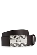 Paski - BOSS Męski pasek skórzany Icon-Bm-S z monogramami i logo na sprzączce, Dark Brown202, 110 - miniaturka - grafika 1