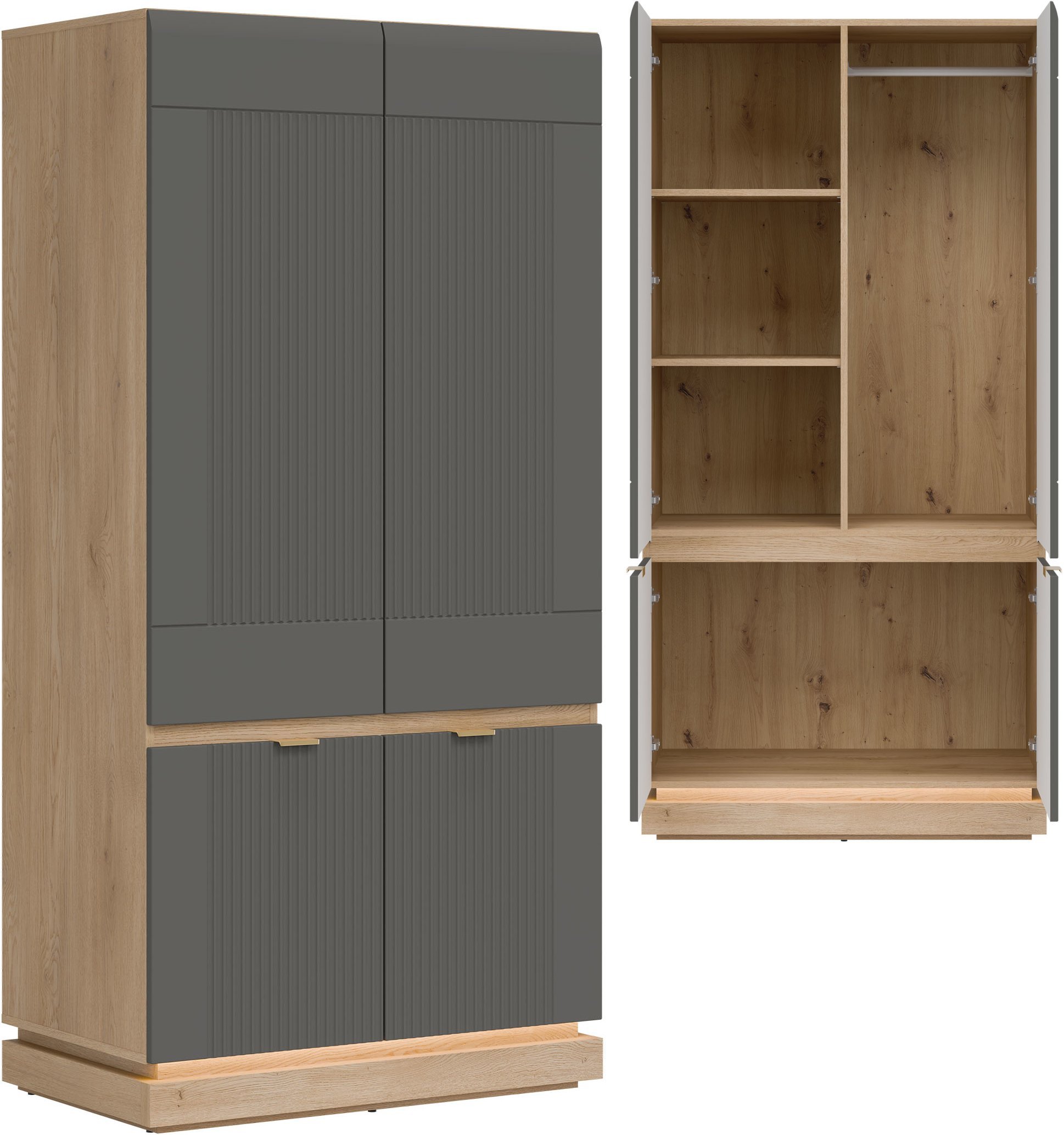 Szafa pokojowa uchylna na ubrania Dąb Cremona Szary MILTON ML08