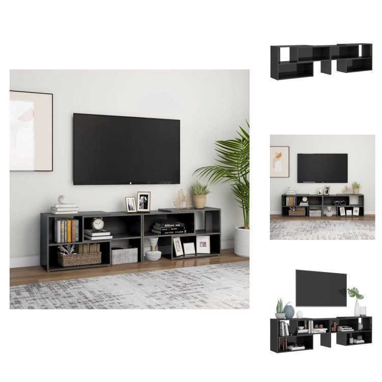 vidaXL Szafka pod TV szary wysoki połysk 149x30x52 cm materiał drewnopochodny - Meble TV