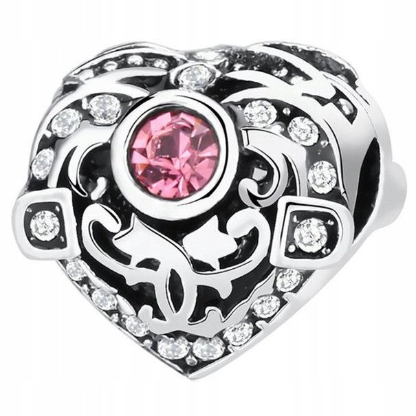 Charms różowa cyrkonia Serce srebro 925