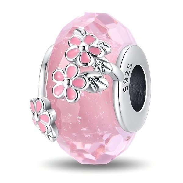 Zawieszka SREBRO 925 Charms Koralik Różowa Murano Kwiaty